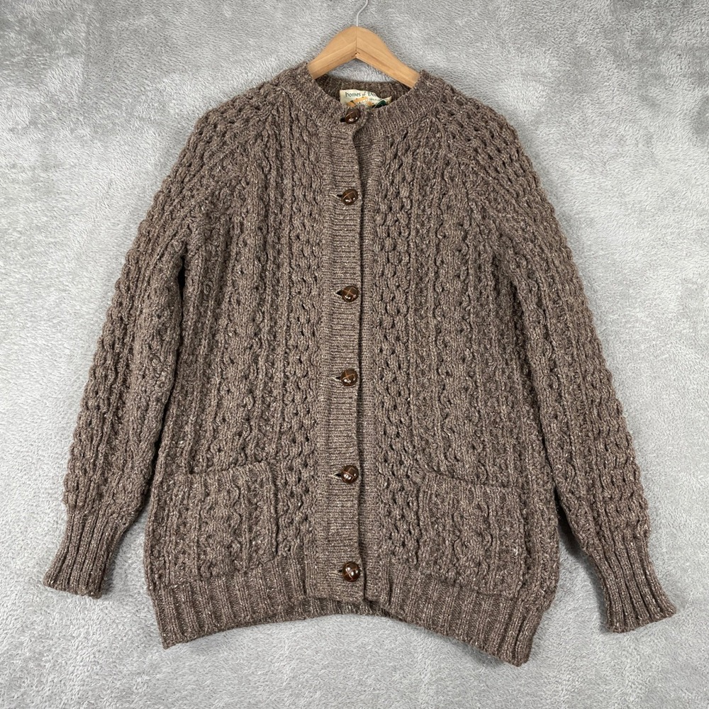 Vintage Homes of Donegal Cardigan Womens Medium Brown Wool Ireland Knit Sweater